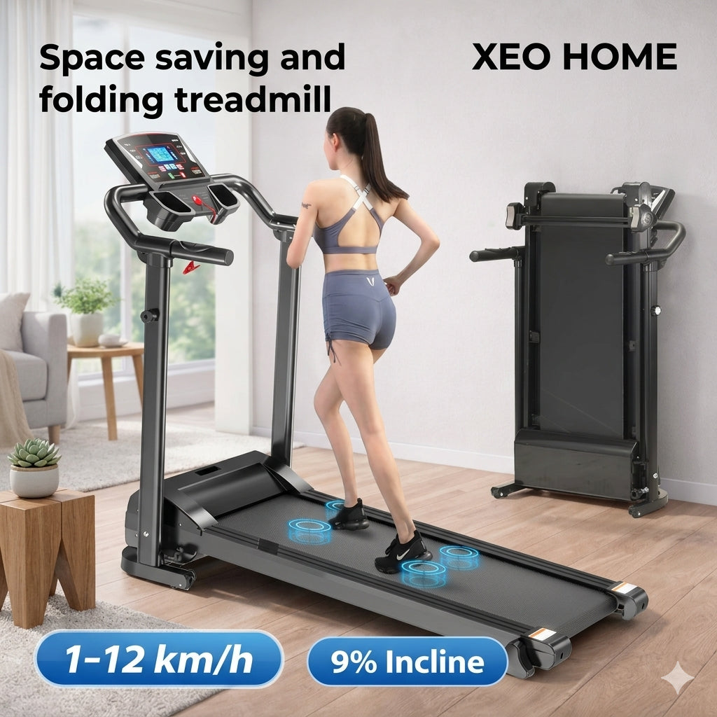 Foldable Treadmill 9% Incline Electric Running Motorised Machin Waking Home Gym